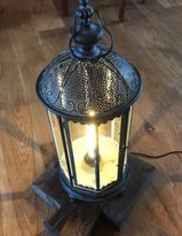Pewter lantern on oak